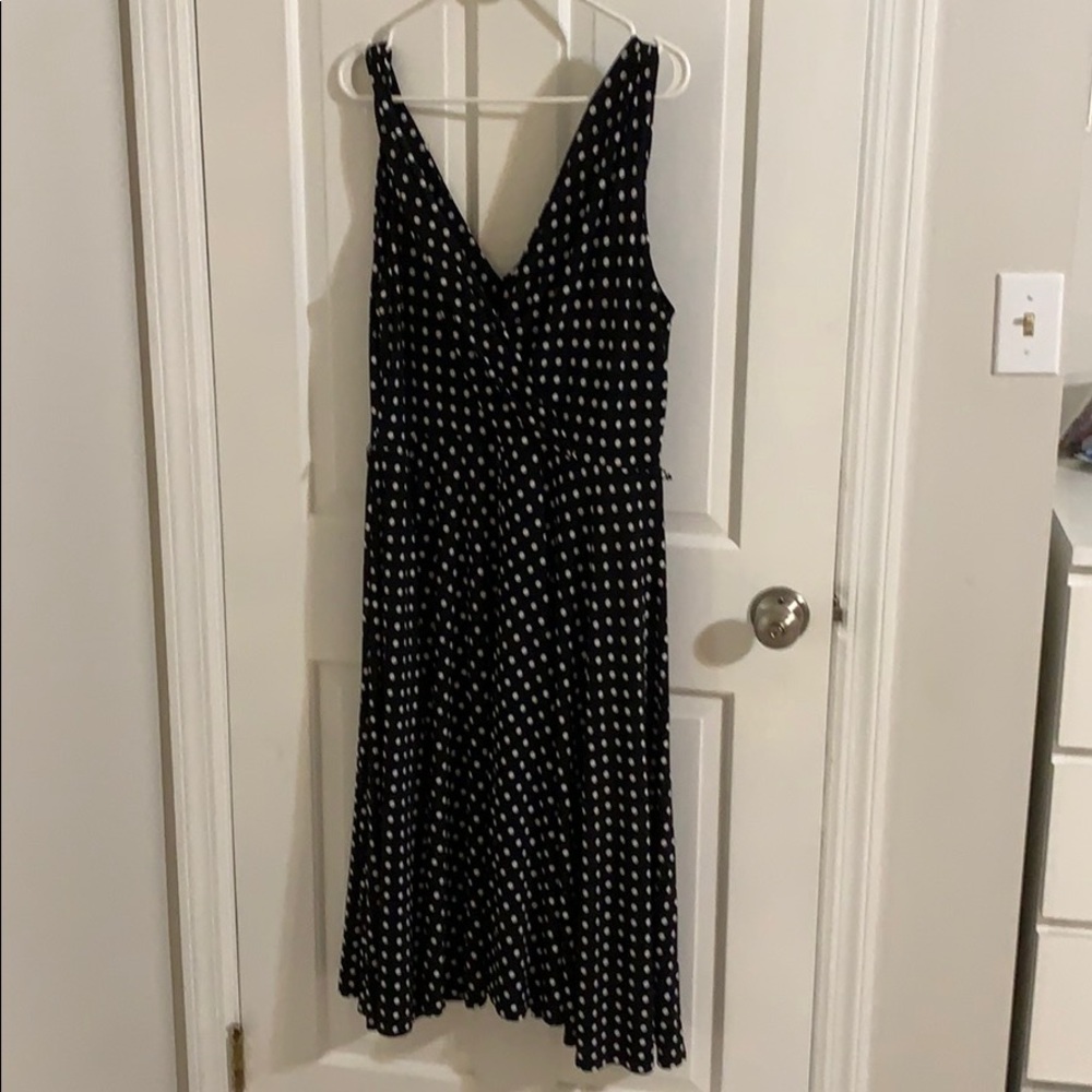 Ralph Lauren XL black with white dots dress.A line